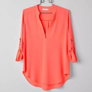 💜 Red Relaxed Cuffed Sleeve Blouse